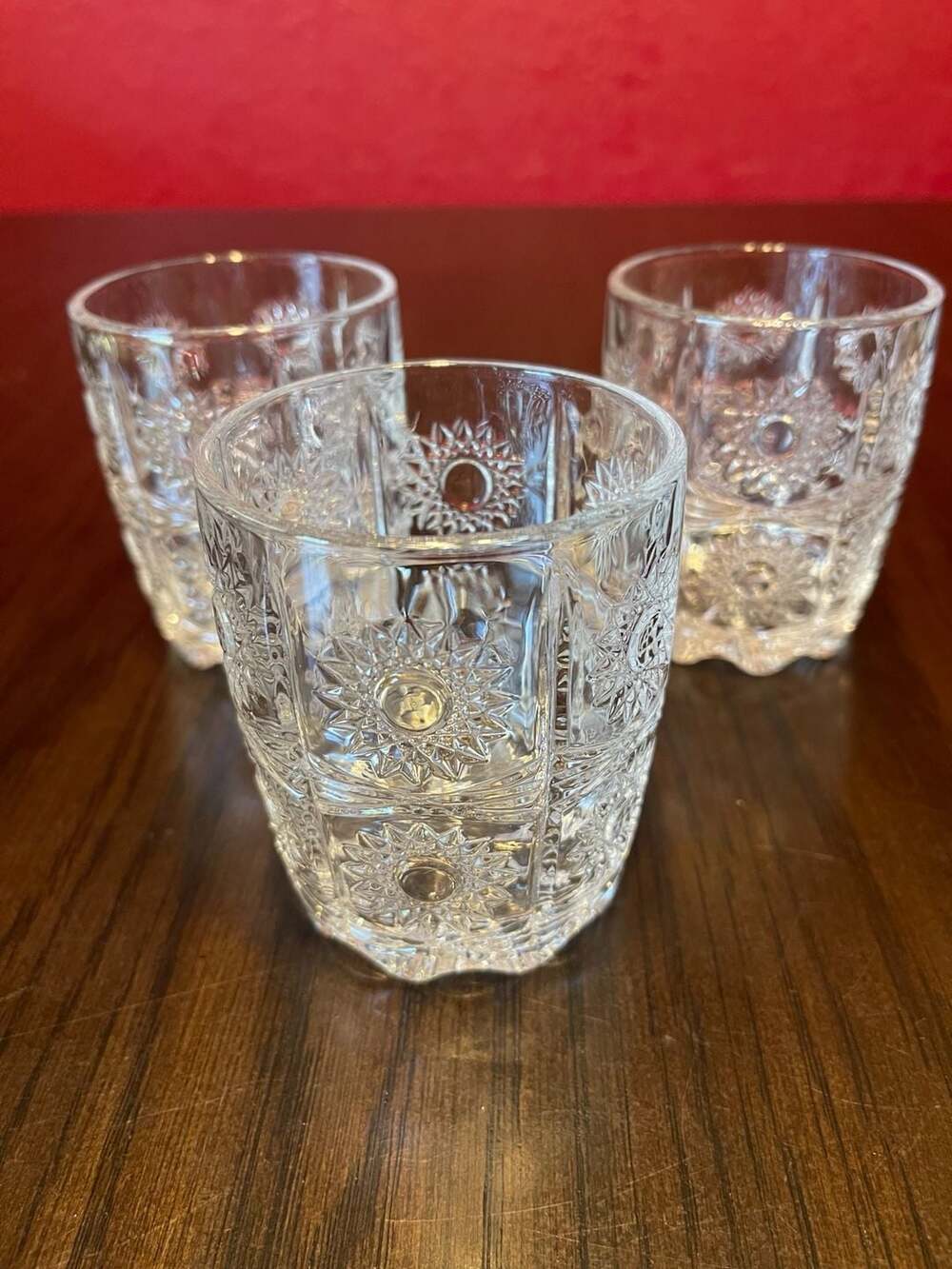 Vntg Godinger Regent Prism Cut Crystal Starburst Pattern Whiskey Glass Set of 3